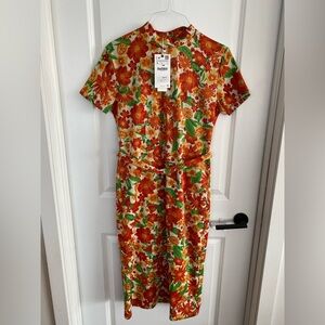 Zara Vibrant Jacquard Floral Midi Dress